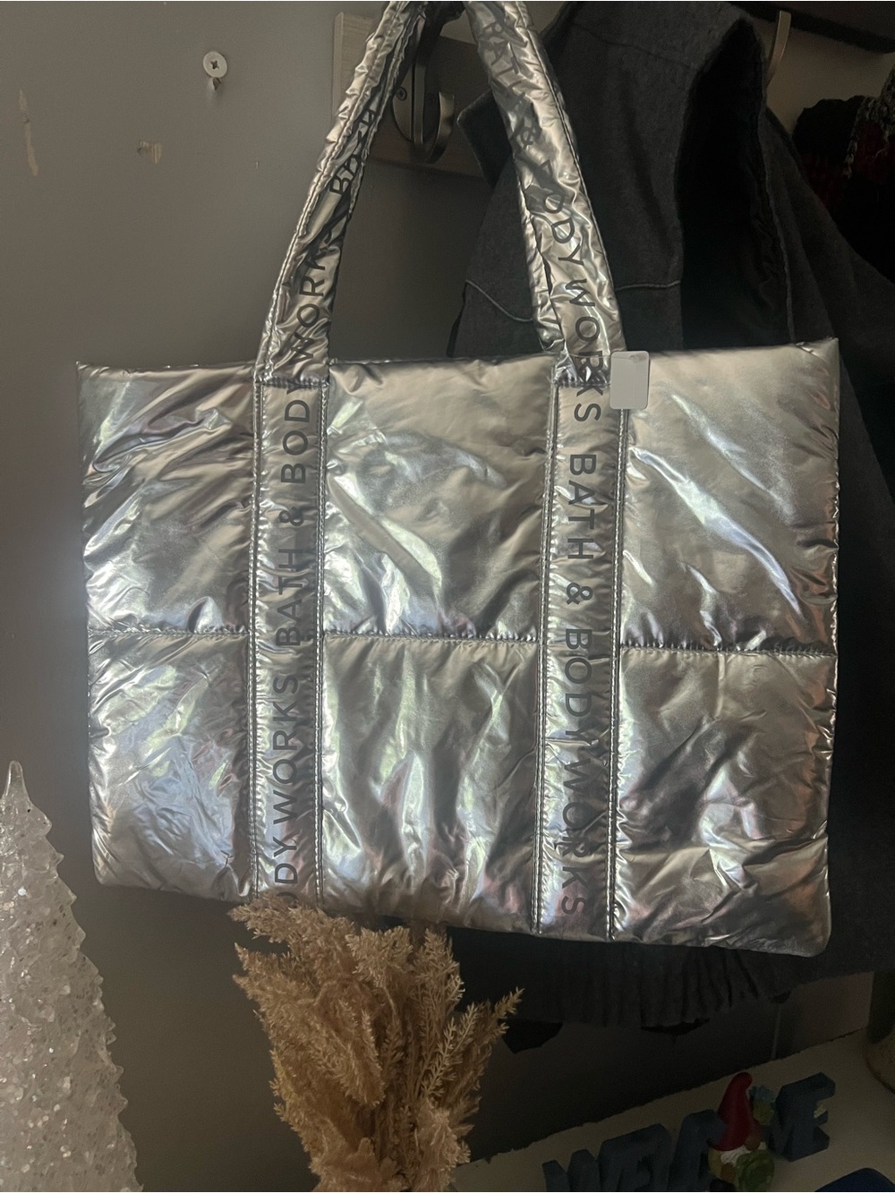 Bath & Body Works Iridescent Silver Quilted Tote